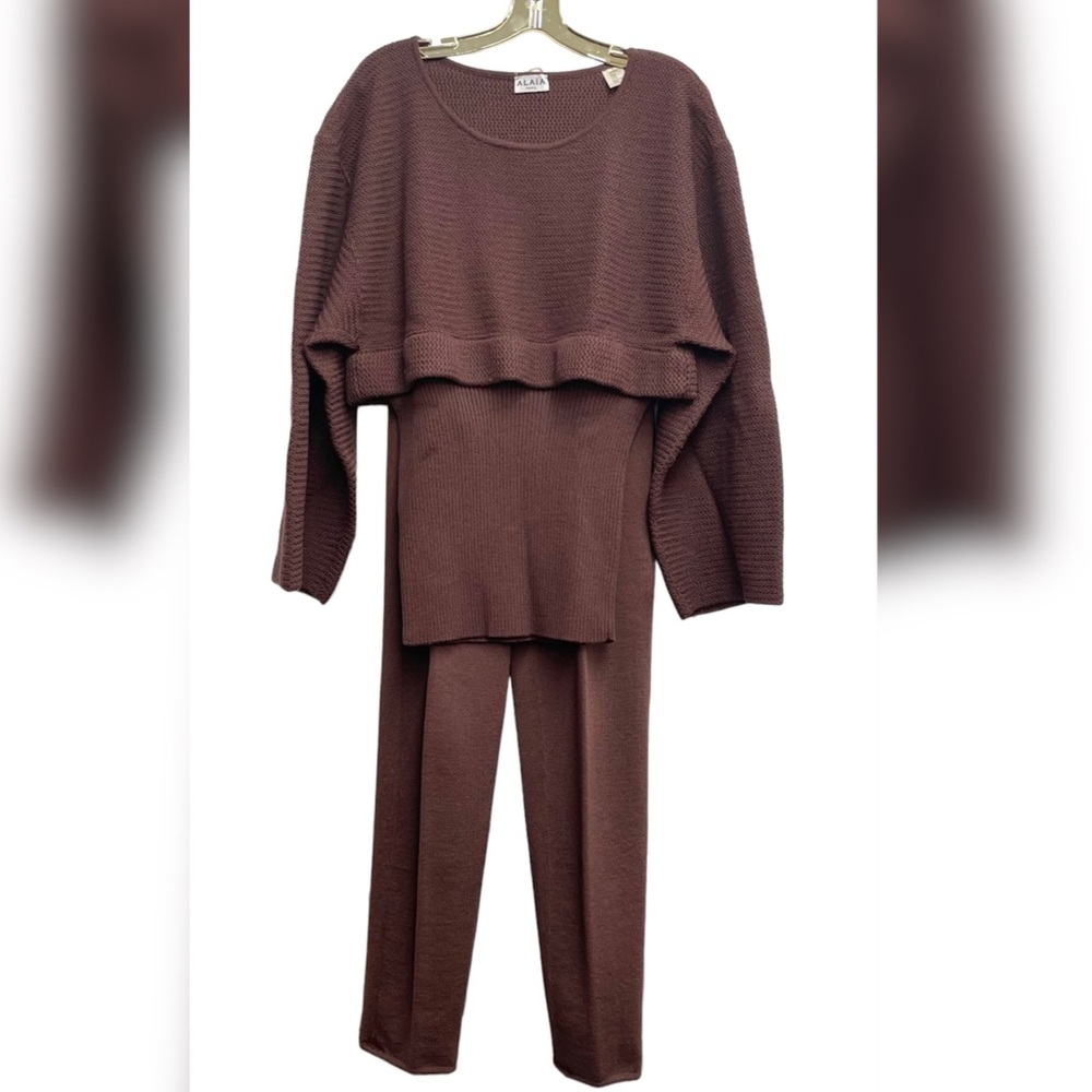 Vintage Alaia 80-90s Sweater Knit Set Dolman Sleeve Sweater Tunic PullOn Pants